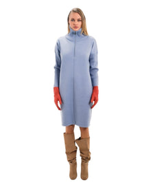 KNIT ZIP-UP LONG DRESS WITH COLLAR