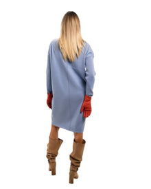 KNIT ZIP-UP LONG DRESS WITH COLLAR