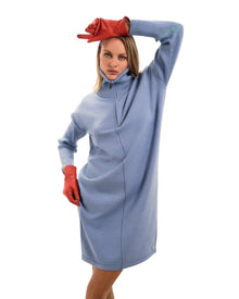 KNIT ZIP-UP LONG DRESS WITH COLLAR