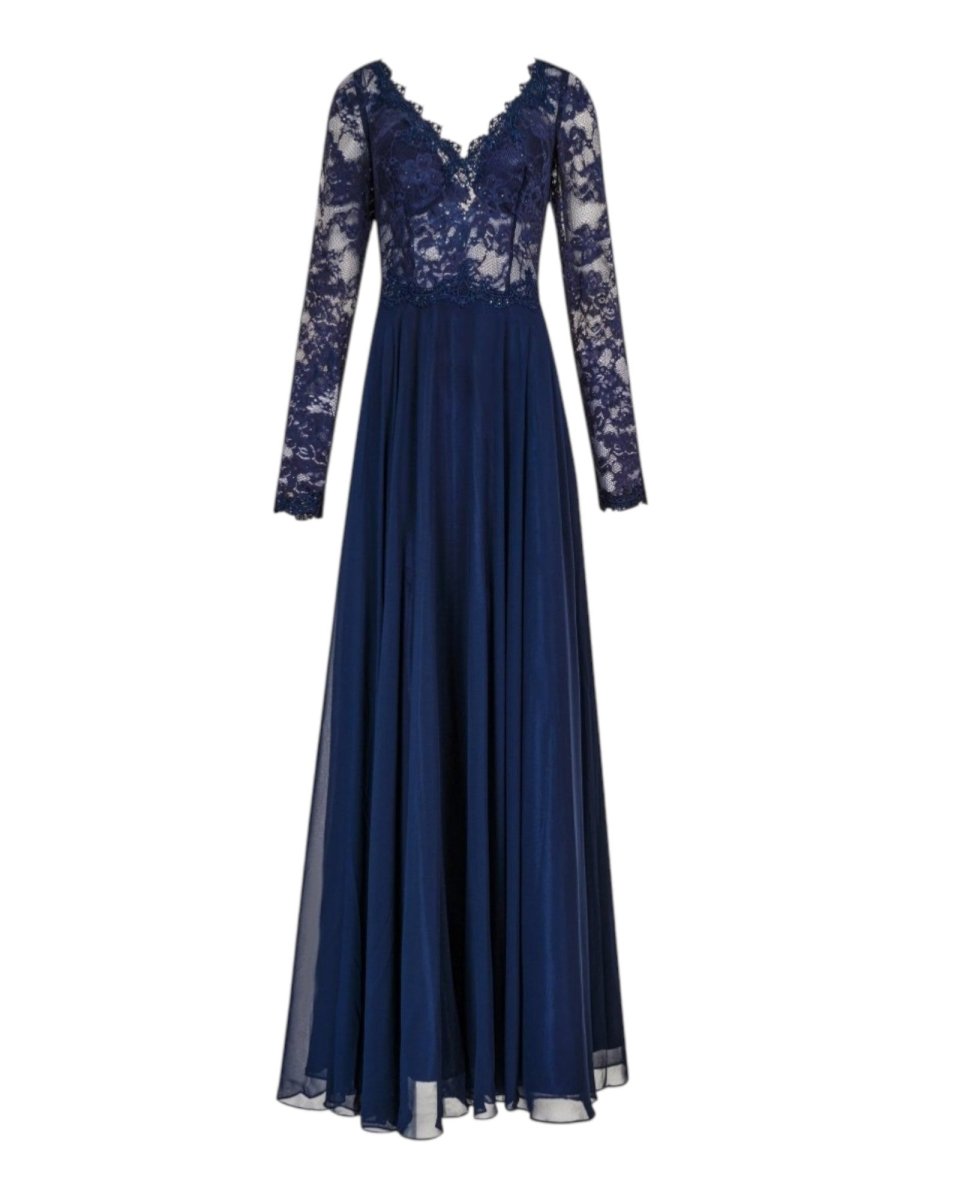 LACE-BODICE LONG SLEEVE GOWN