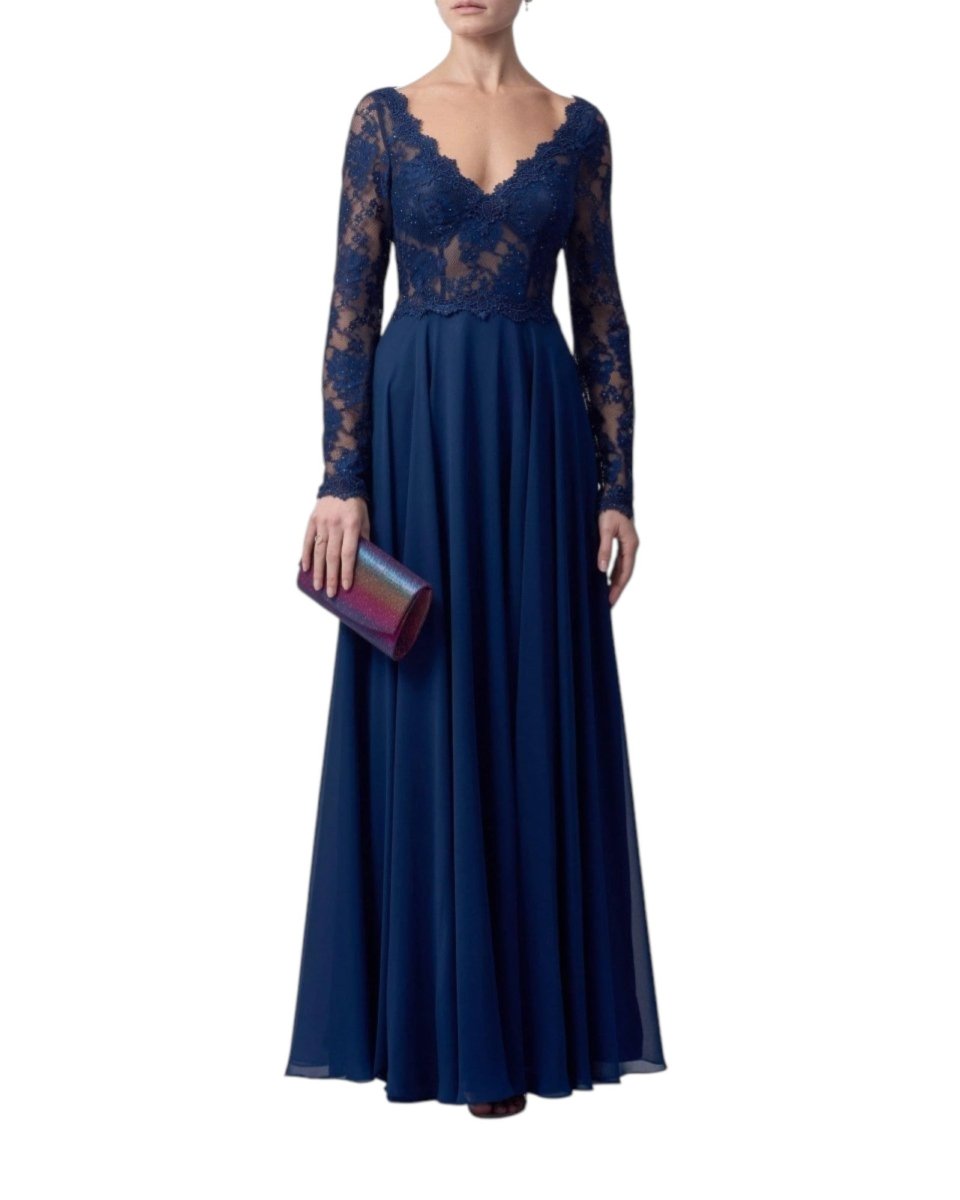 LACE-BODICE LONG SLEEVE GOWN