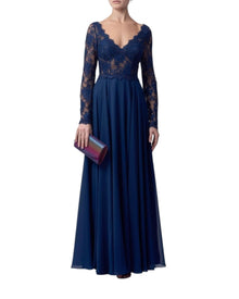 LACE-BODICE LONG SLEEVE GOWN