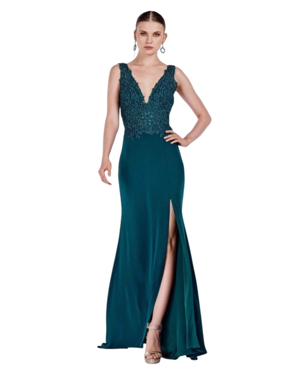 LACE BODICE SATIN GOWN