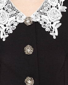 LACE COLLAR MIDI DRESS WITH CRYSTAL BUTTONS