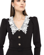 LACE COLLAR MIDI DRESS WITH CRYSTAL BUTTONS - Nakhle.Ets - Dresses