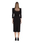 LACE COLLAR MIDI DRESS WITH CRYSTAL BUTTONS - Nakhle.Ets - Dresses