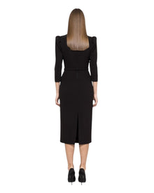 LACE COLLAR MIDI DRESS WITH CRYSTAL BUTTONS