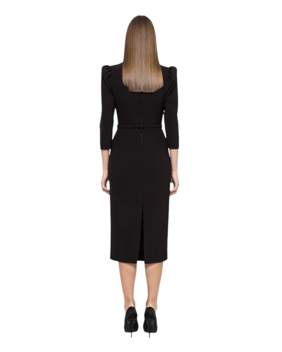LACE COLLAR MIDI DRESS WITH CRYSTAL BUTTONS - Nakhle.Ets - Dresses