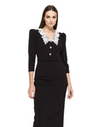 LACE COLLAR MIDI DRESS WITH CRYSTAL BUTTONS - Nakhle.Ets - Dresses