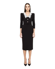 LACE COLLAR MIDI DRESS WITH CRYSTAL BUTTONS - Nakhle.Ets - Dresses