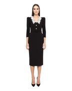 LACE COLLAR MIDI DRESS WITH CRYSTAL BUTTONS - Nakhle.Ets - Dresses