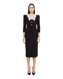 LACE COLLAR MIDI DRESS WITH CRYSTAL BUTTONS