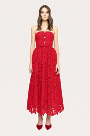LACE MAXI DRESS WITH CRYSTAL BUTTONS - Nakhle.Ets - Dresses