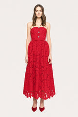 LACE MAXI DRESS WITH CRYSTAL BUTTONS