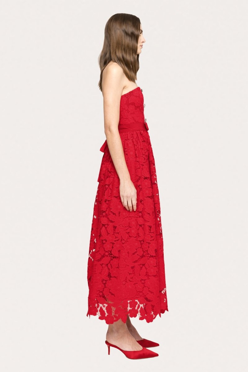 LACE MAXI DRESS WITH CRYSTAL BUTTONS - Nakhle.Ets - Dresses