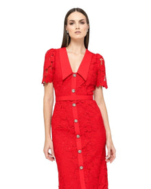 LACE MIDI DRESS WITH WIDE COLLAR