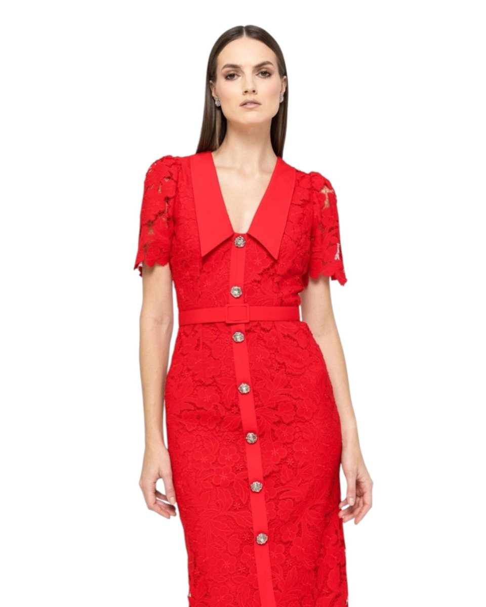 LACE MIDI DRESS WITH WIDE COLLAR - Nakhle.Ets - Dresses