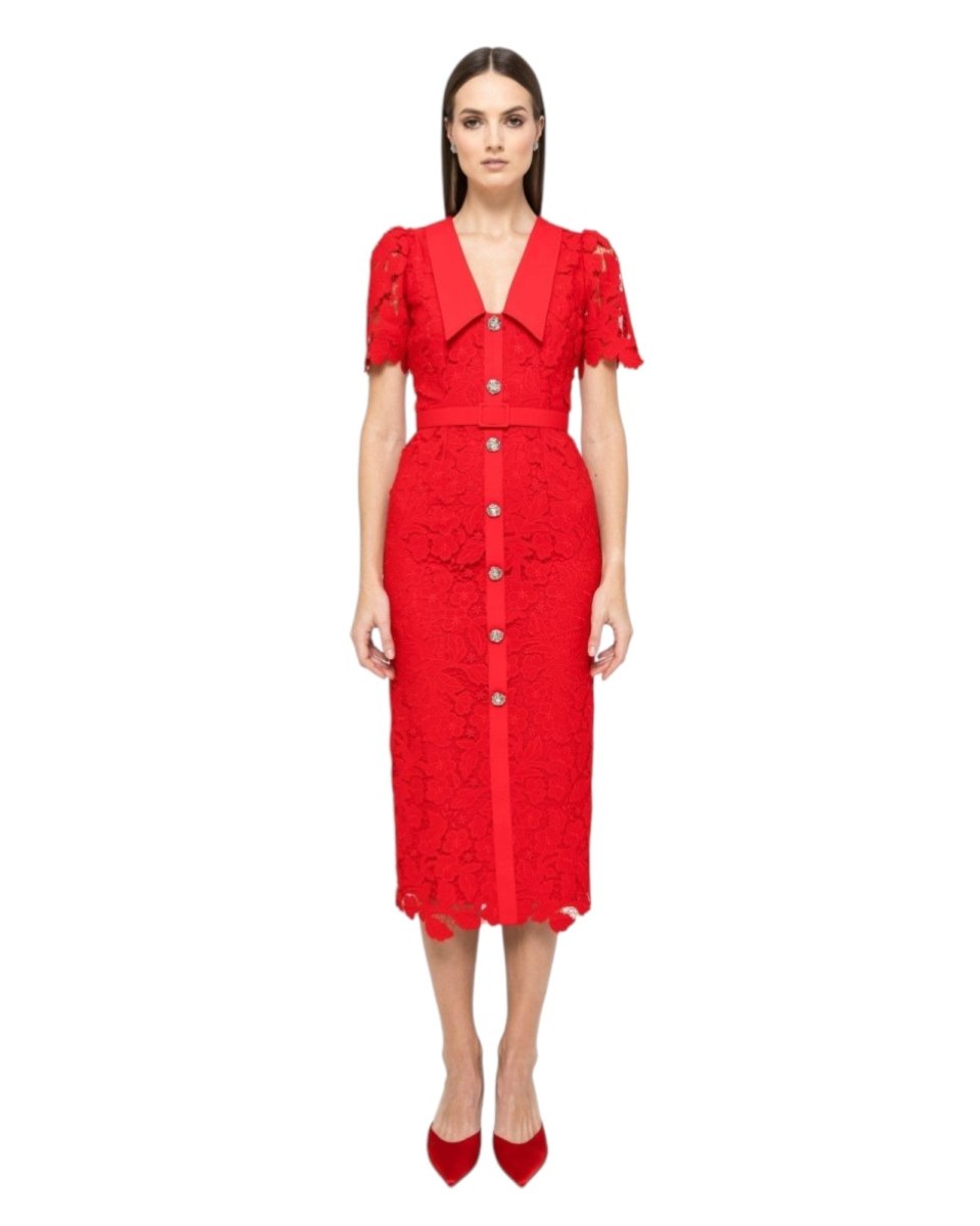 LACE MIDI DRESS WITH WIDE COLLAR