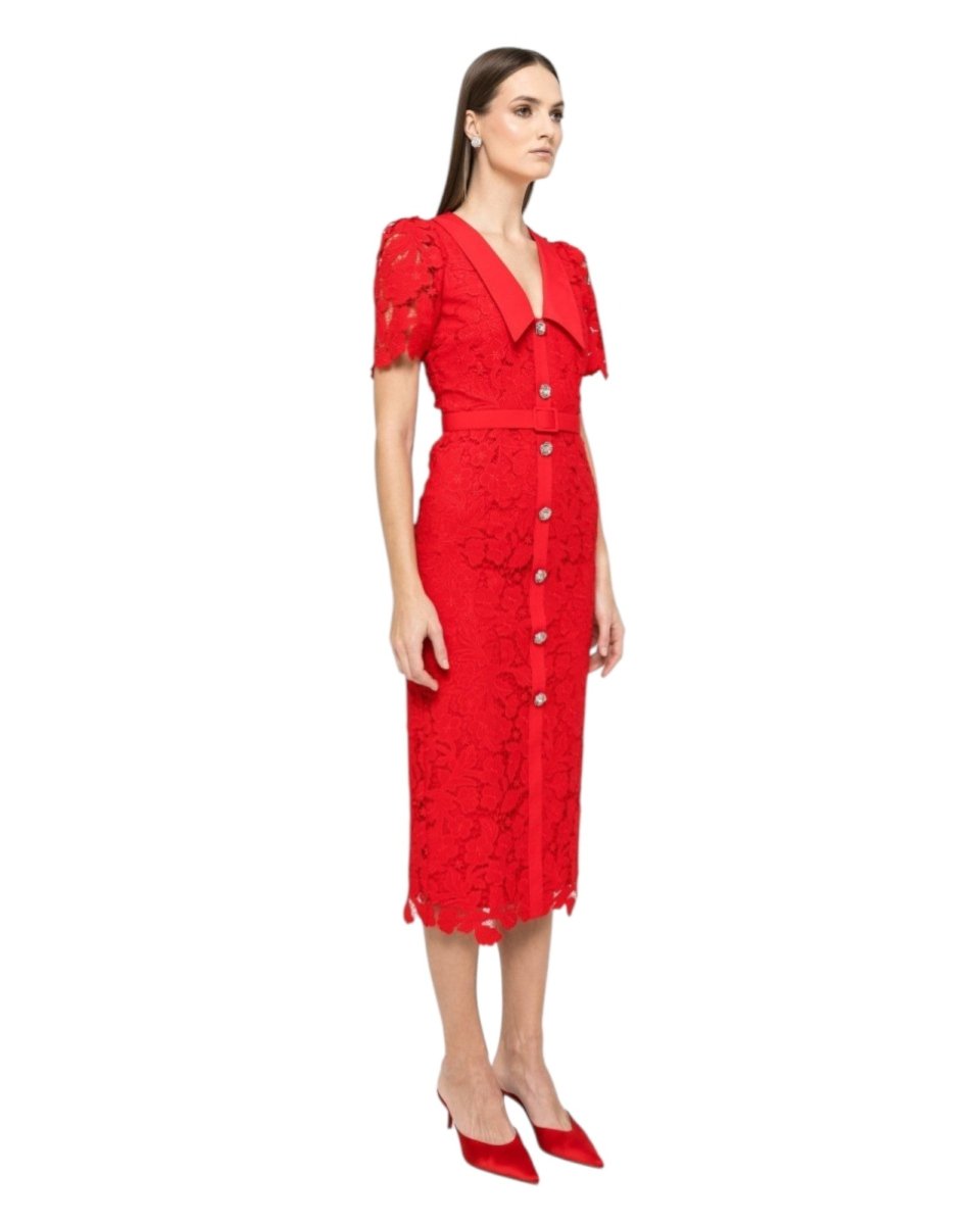 LACE MIDI DRESS WITH WIDE COLLAR - Nakhle.Ets - Dresses