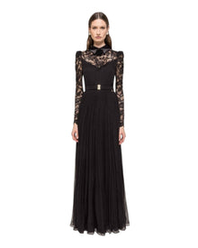 LACE PLEATED LONG GOWN