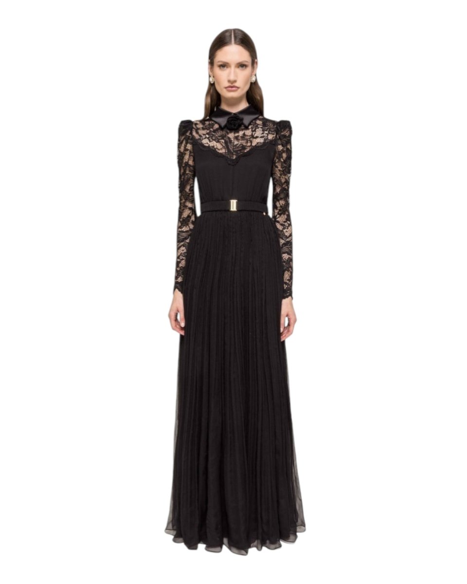 LACE PLEATED LONG GOWN