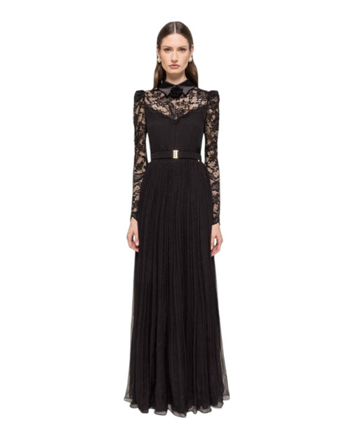 LACE PLEATED LONG GOWN - Nakhle.Ets - Dresses