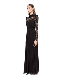 LACE PLEATED LONG GOWN