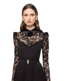 LACE PLEATED LONG GOWN