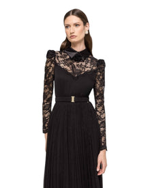 LACE PLEATED LONG GOWN