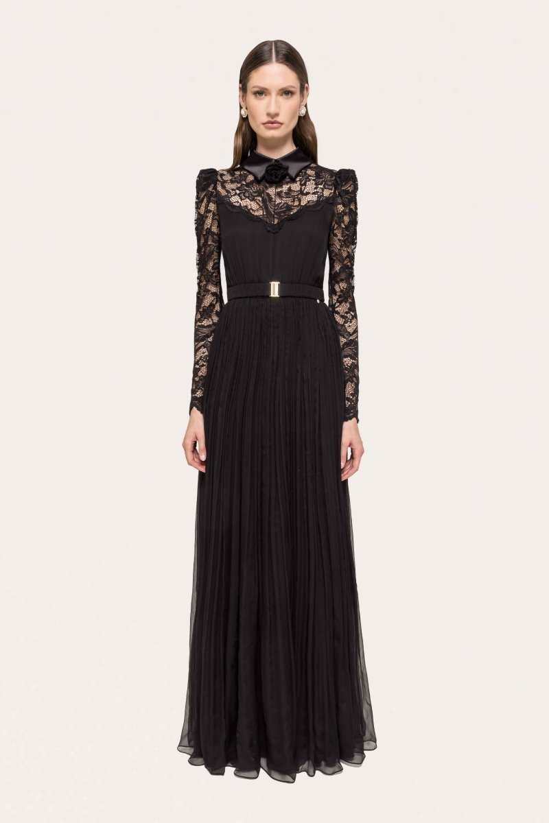 LACE PLEATED LONG GOWN - Nakhle.Ets - Dresses