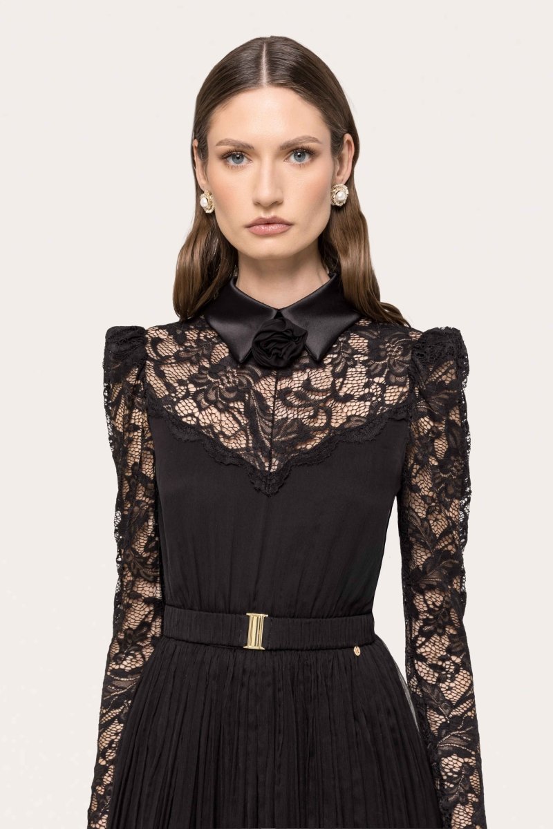 LACE PLEATED LONG GOWN - Nakhle.Ets - Dresses