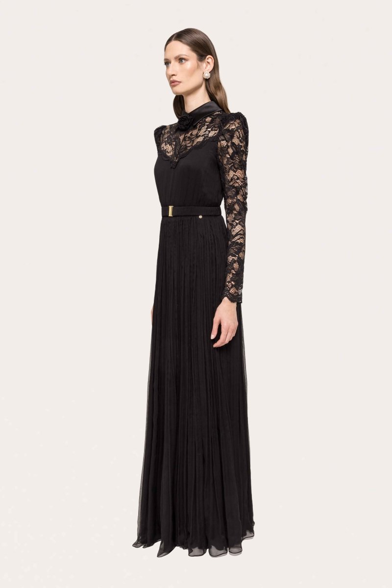 LACE PLEATED LONG GOWN - Nakhle.Ets - Dresses