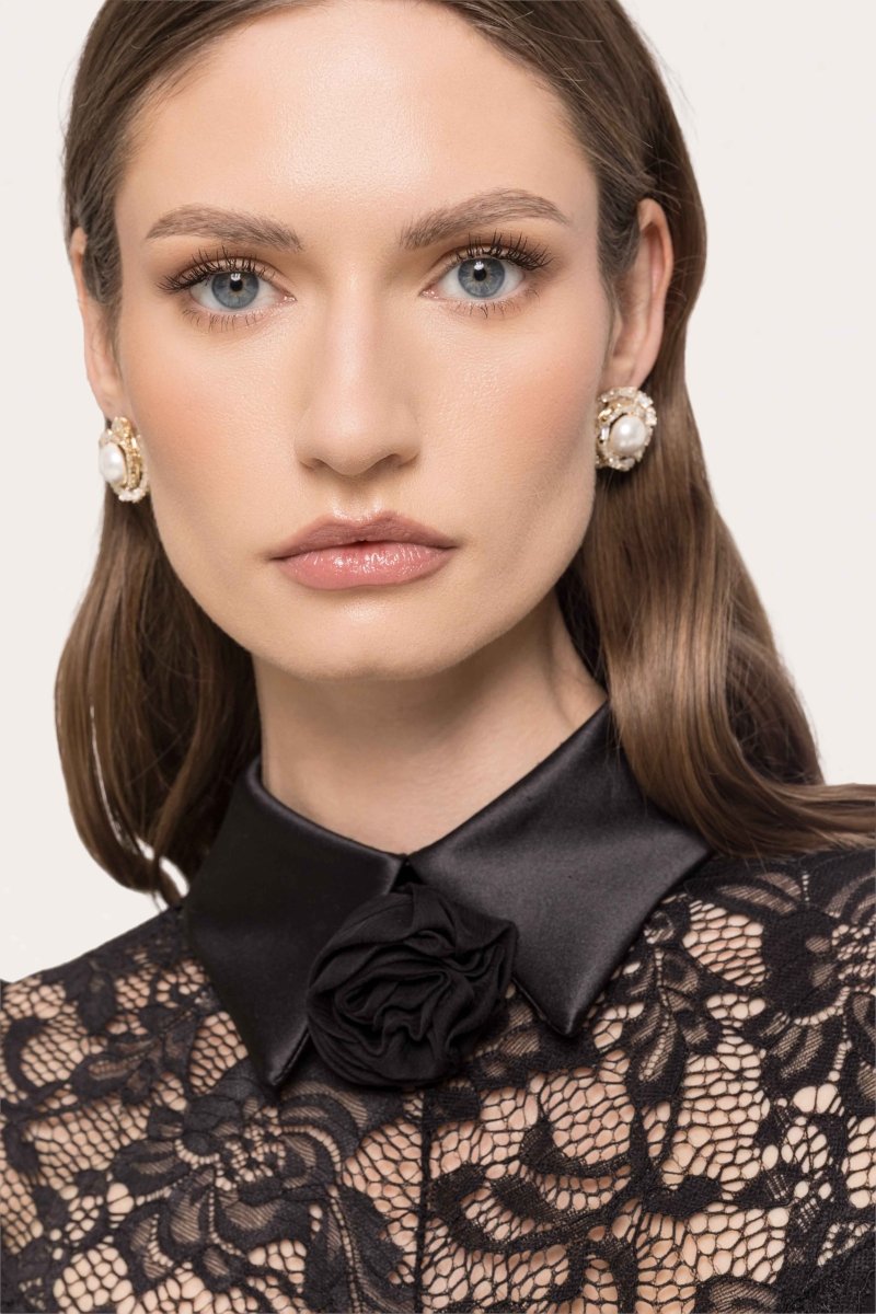 LACE PLEATED LONG GOWN - Nakhle.Ets - Dresses