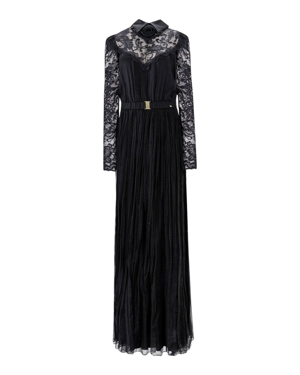 LACE PLEATED LONG GOWN - Nakhle.Ets - Dresses