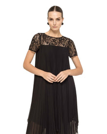 LACE PLEATED MIDI DRESS