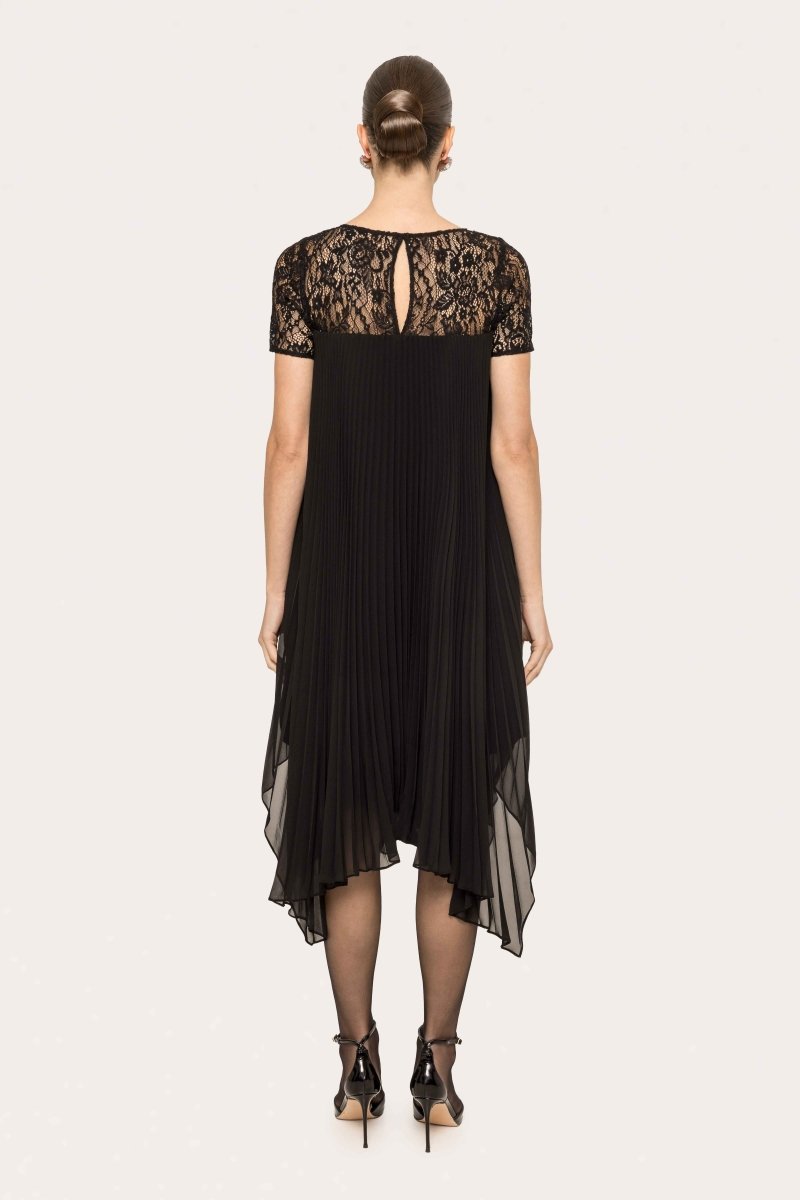LACE PLEATED MIDI DRESS
