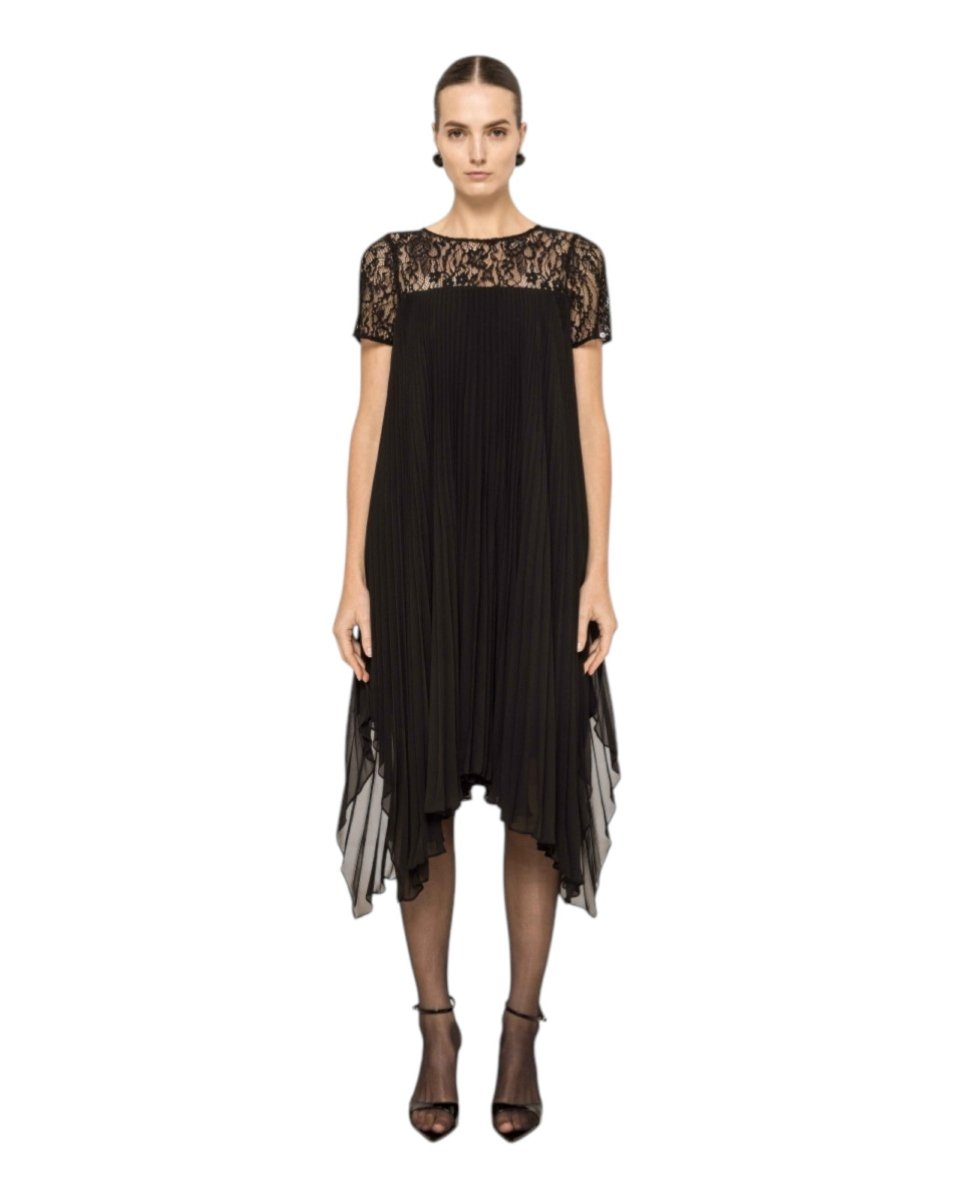 LACE PLEATED MIDI DRESS
