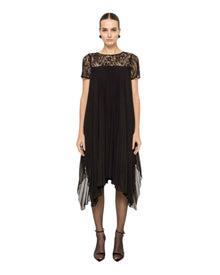 LACE PLEATED MIDI DRESS