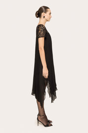 LACE PLEATED MIDI DRESS