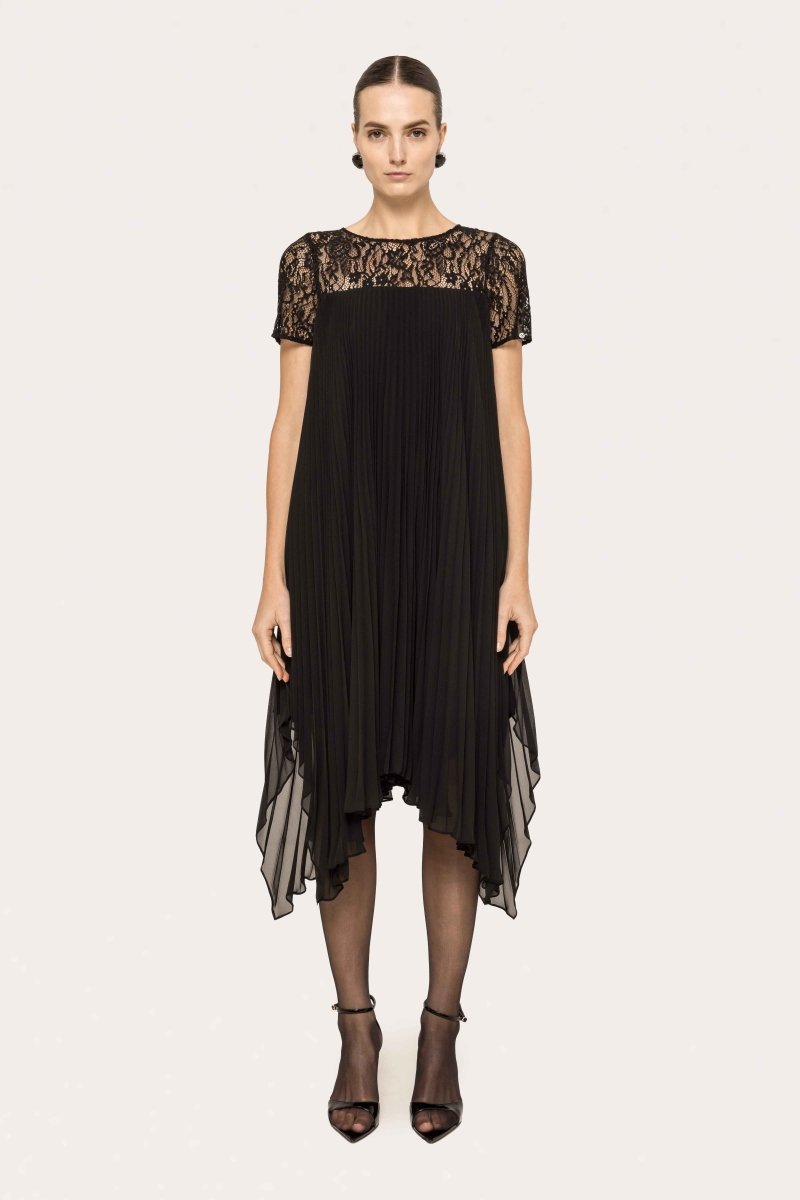 LACE PLEATED MIDI DRESS