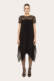 LACE PLEATED MIDI DRESS