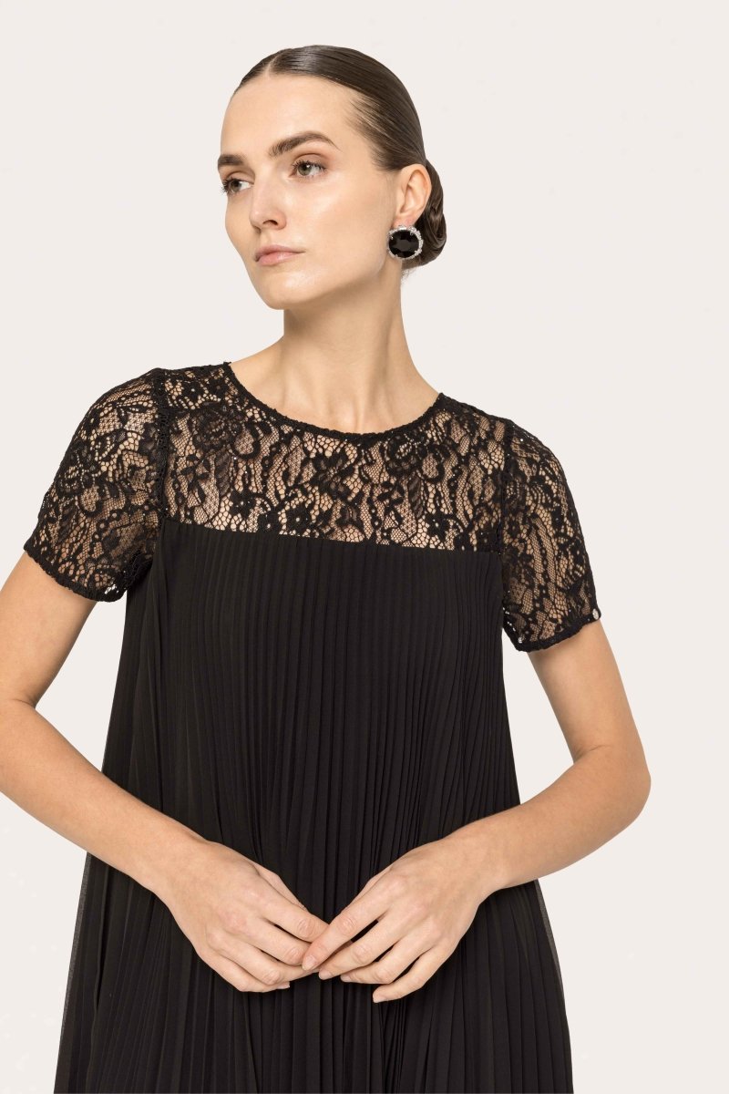 LACE PLEATED MIDI DRESS