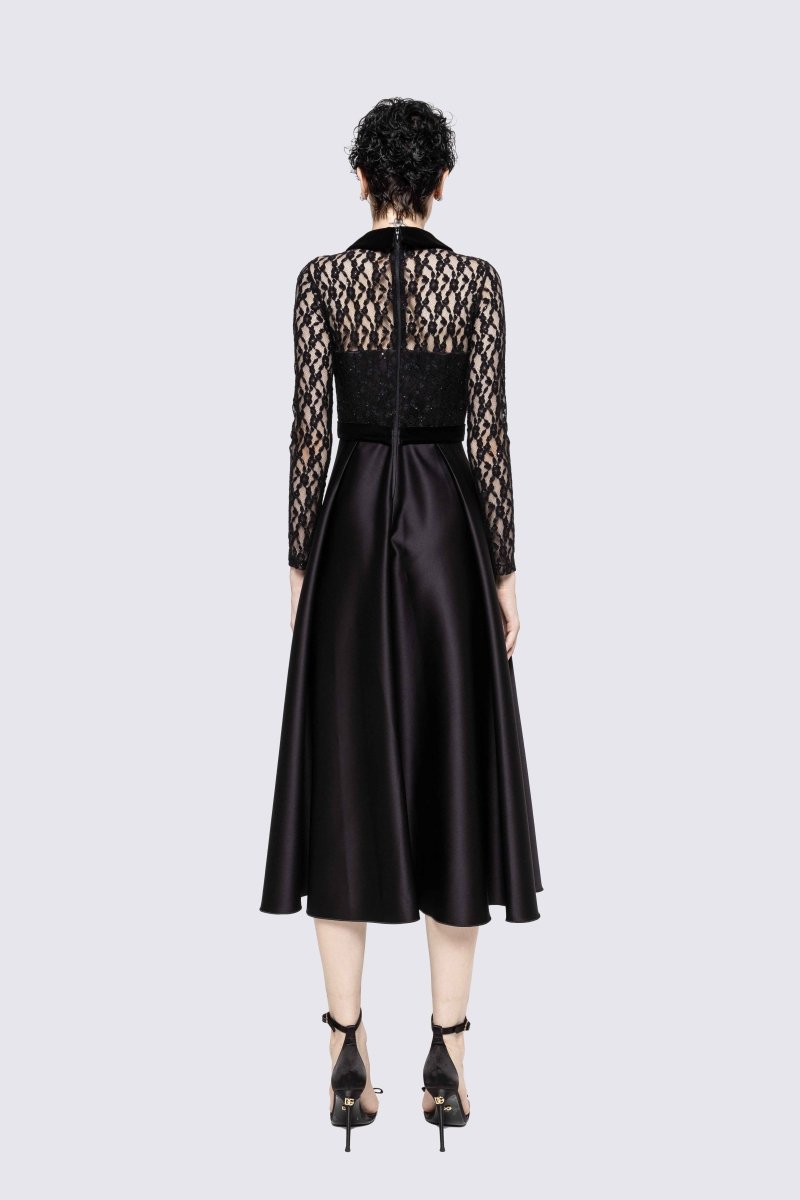 LACE SATIN MIDI DRESS