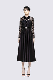 LACE SATIN MIDI DRESS