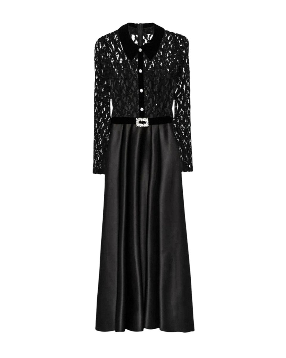 LACE SATIN MIDI DRESS - Nakhle.Ets - Dresses