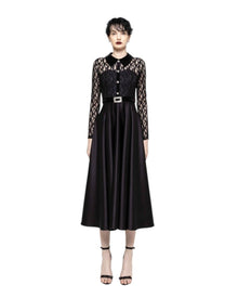 LACE SATIN MIDI DRESS