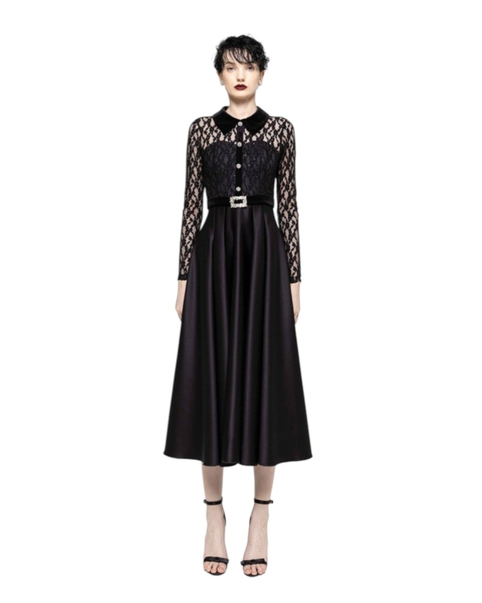LACE SATIN MIDI DRESS