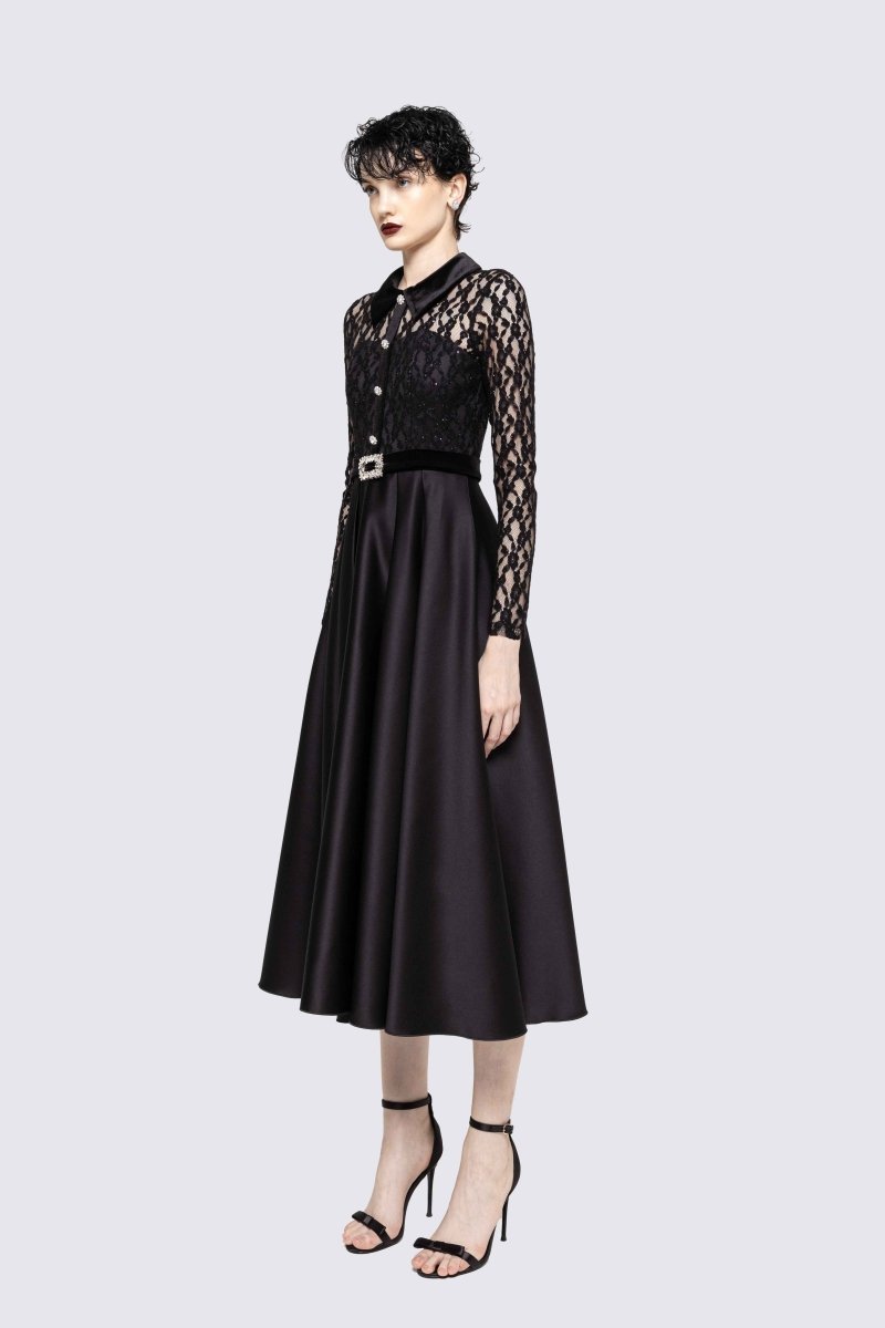 LACE SATIN MIDI DRESS