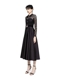 LACE SATIN MIDI DRESS