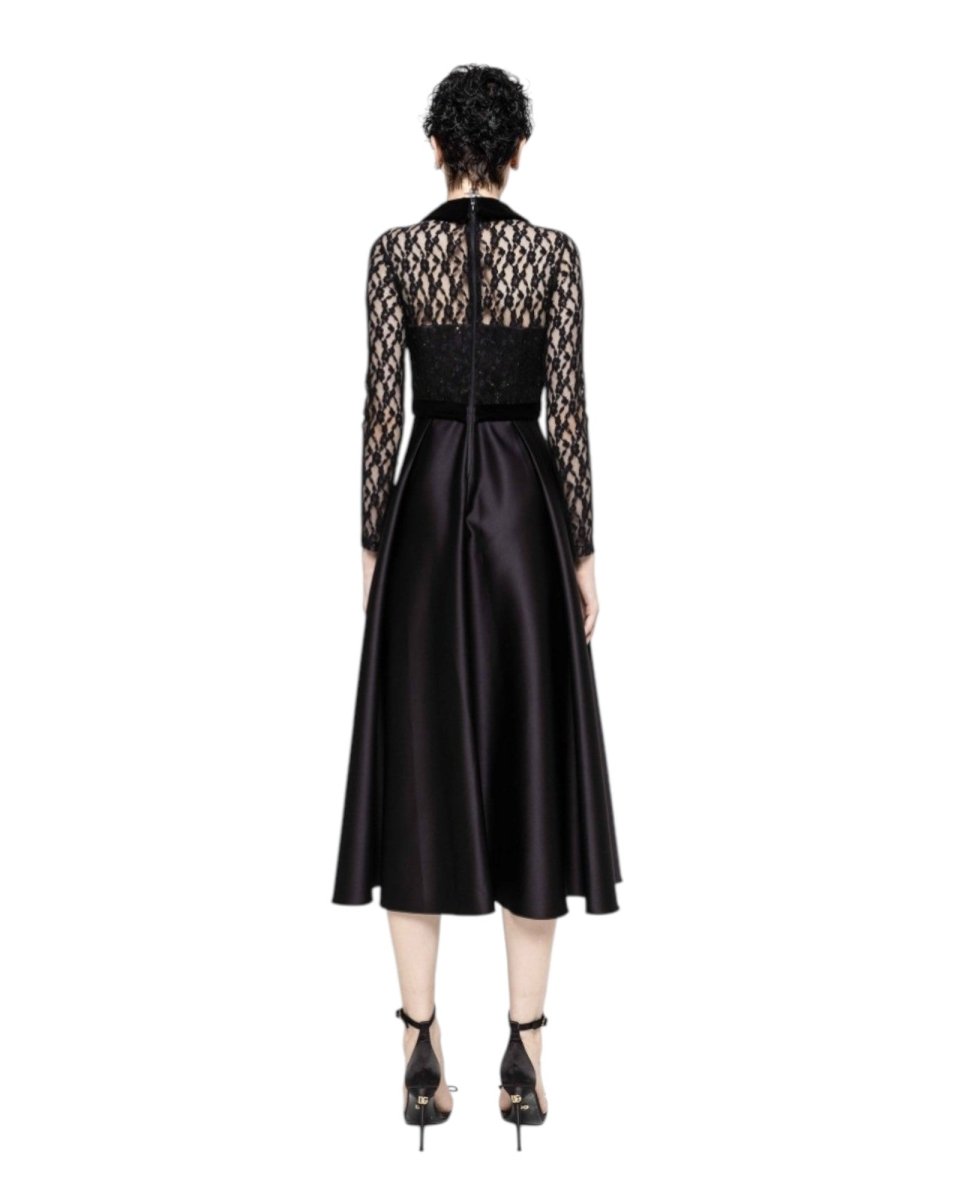 LACE SATIN MIDI DRESS - Nakhle.Ets - Dresses